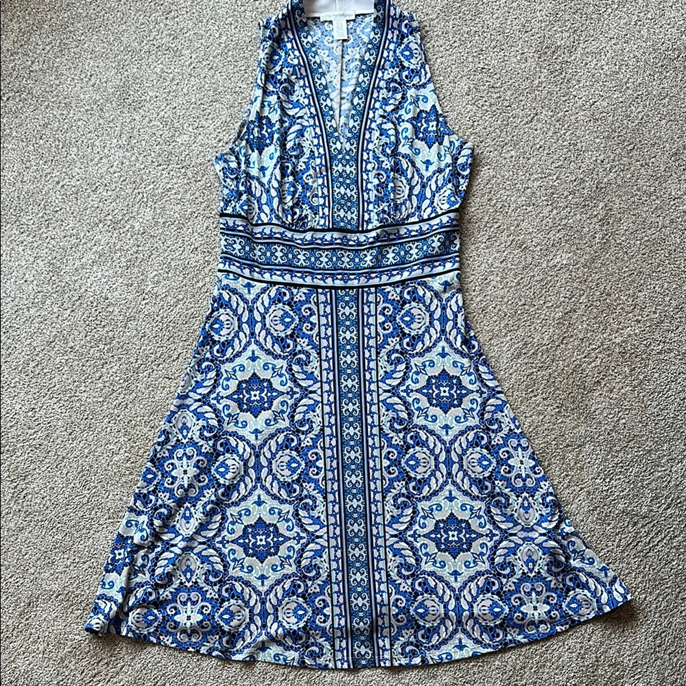 London Times Blue and White Halter Sundress